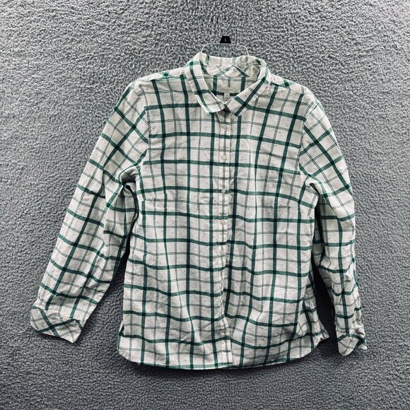Talbots Womens Top Extra Large Cream Green Long Sleeve Button Front Shirt - Picture 1 of 8